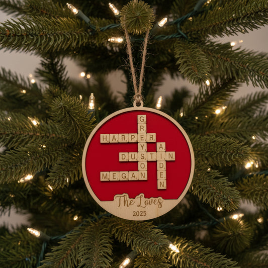 Wooden Scrabble Name Ornament – 4.5” Round