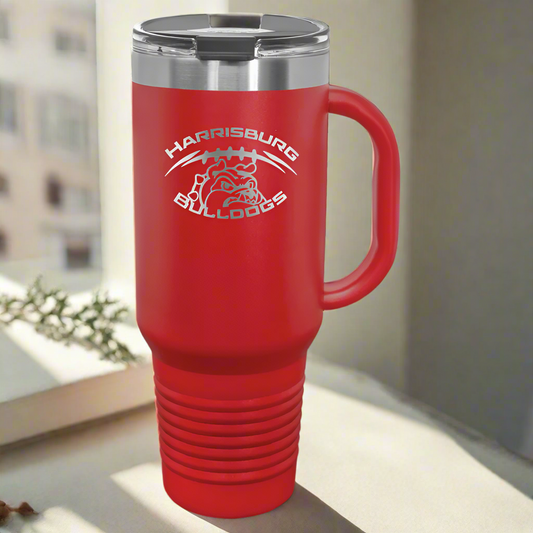 Harrisburg Red Football 40 oz. Travel Mug with Straw and Snap Lid